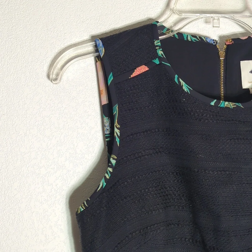 Kate Spade Womens Dress Black Blossom Trim Tweed Floral Sleeveless Fit‎ Flare 4